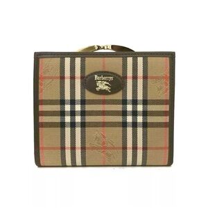 Authentic Burberrys Vintage Canvas Nova Check and Brown Leather Compact Wallet